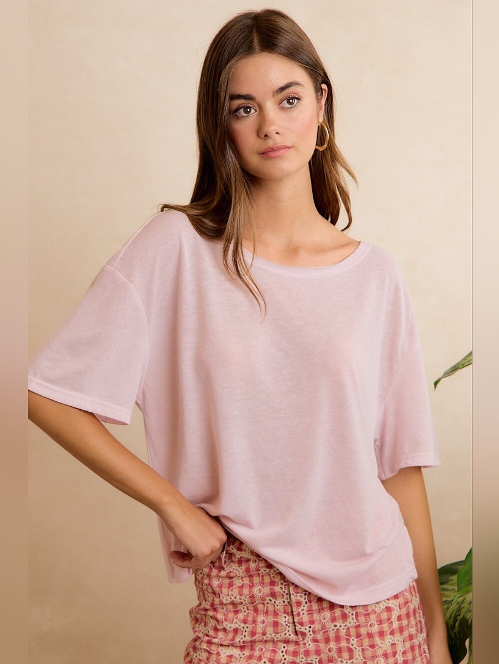 BiBi Solid Jersey Relaxed Fit Short Sleeves Pocket Top- Pale Lavender - Picture 6 of 12